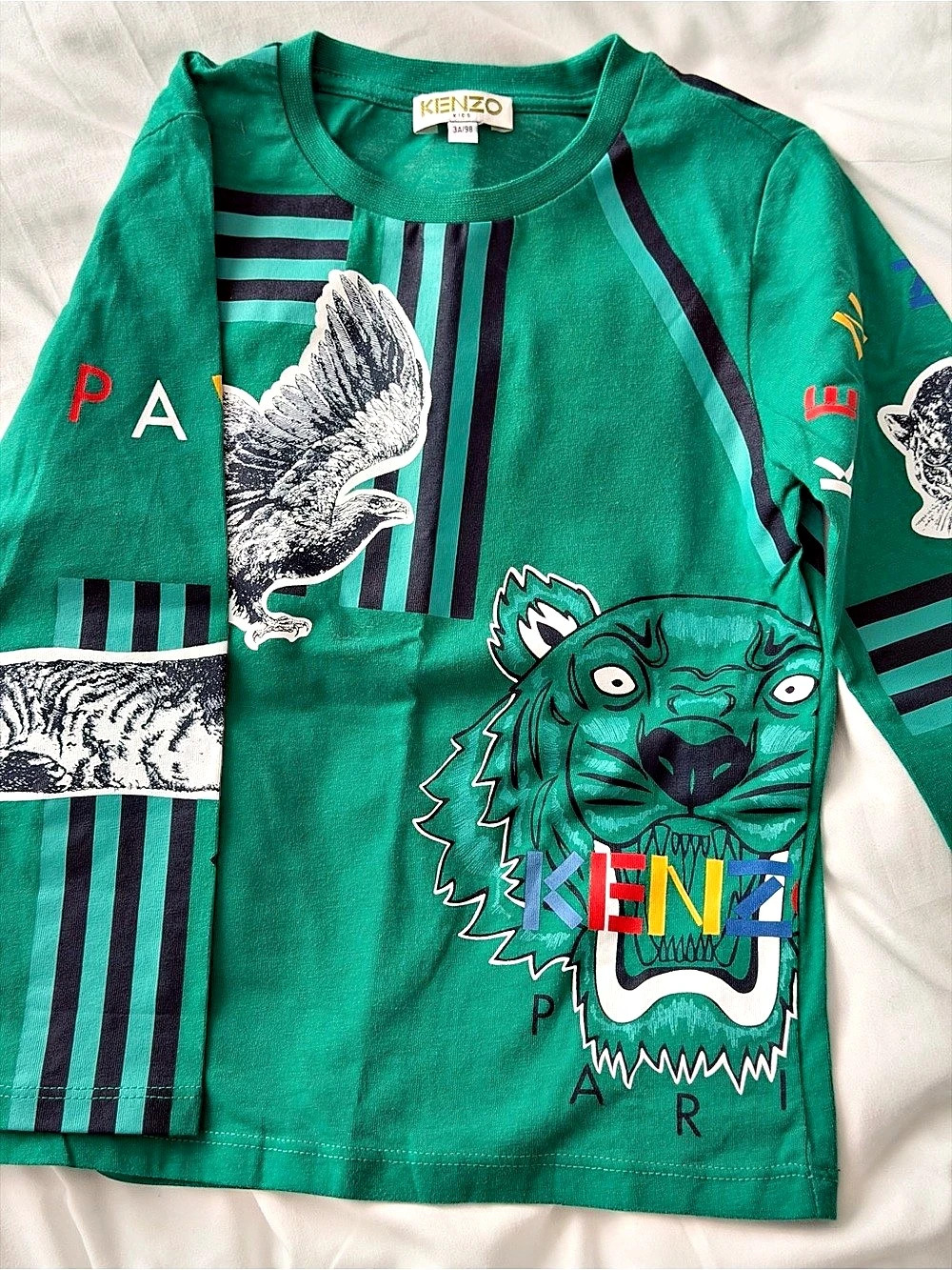 Kenzo Kids Green Tiger-Print Long-Sleeve T-Shirt